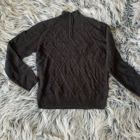 Perry Ellis Mens Quarter Zip‎  Sweater Size L Soft Cable Knit Gray NEW with tags - Picture 3 of 7